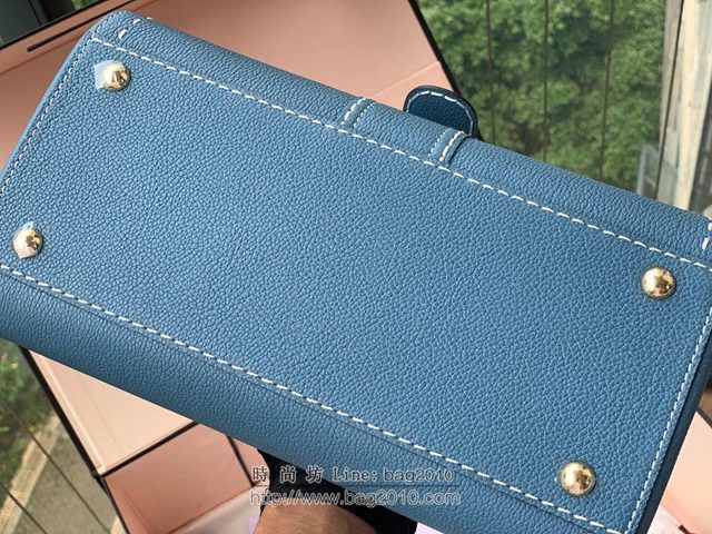 DELVAUX女包 春夏新色 Birllant 手縫togo皮系列 德爾沃女手提包 手拎包 DF0028孔雀藍MM號 Delvaux單肩斜挎包  fcs1419